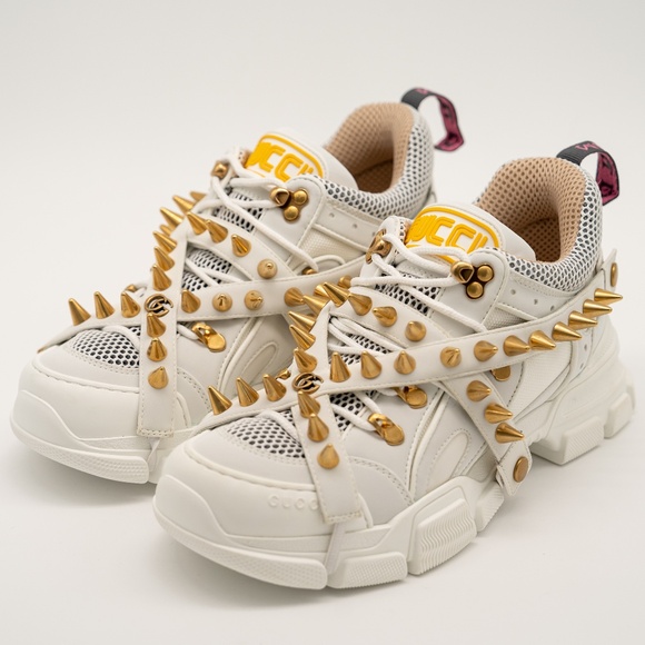 Size 39.5eu 9.5 us Gucci Flashtrek Removable Spikes White Leather Sneakers - Picture 1 of 13